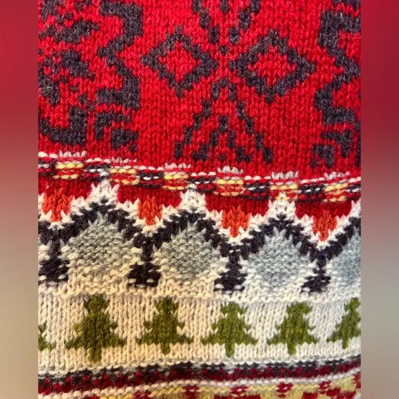 Limited Handknit (L) Unisex Multicolor 100% Wool Christmas Pullover Sweater - Picture 7 of 10